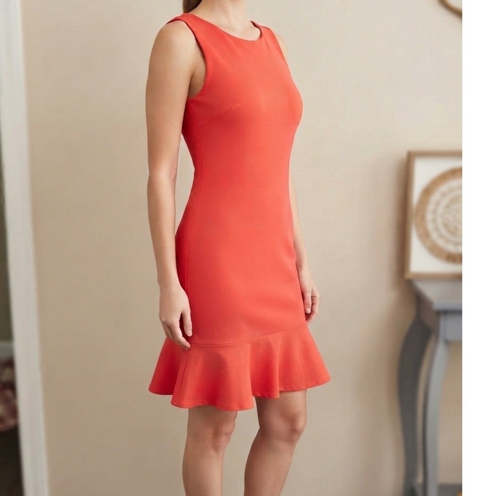 Susana Monaco Orange Red Ruffle Hem Sleeveless Bodycon Mini Dress Sz 6 Cocktail
